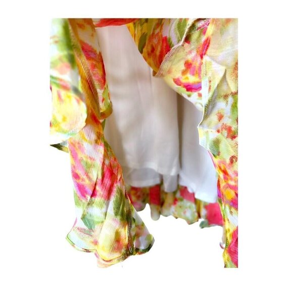 London Times Yellow Floral Cold Shoulder Chiffon Wrap Style Dress Sz 10 New - Picture 6 of 10